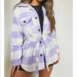 Check Belted Wool Shirt Jacket